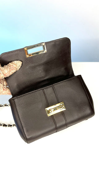 Aspinal of London Lottie Black Leather Python Print Crossbody Bag