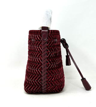 Anya Hindmarch Neeson Oxblood Velvet Woven Drawstring Bucket Bag