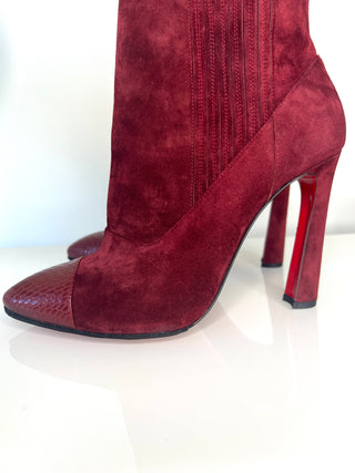 Christian Louboutin Me In The 90s 100 Burgundy Red Suede Ankle Boots – Size 40 / UK 7