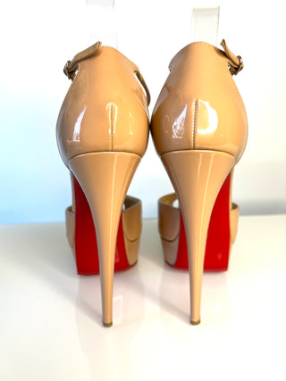Christian Louboutin Jilopa 150mm Nude Patent Leather T-Strap Heels – EU 38 / UK 5