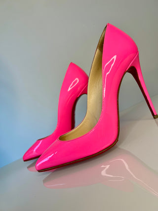 Christian Louboutin Pigalle Follies 100 Shocking Pink Patent Leather Heels 36 UK3
