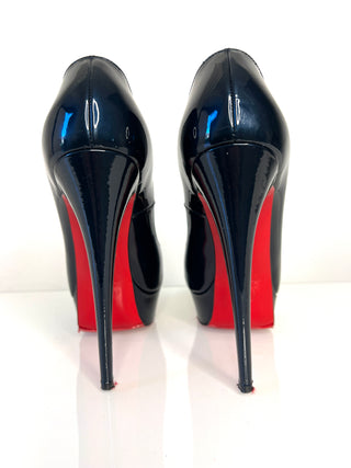 Christian Louboutin Lady Peep 150 Black (Navy Undertone) Patent Platform Heels 37.5 UK4.5