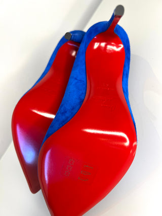 Christian Louboutin Pigalle Follies 100 Blue Suede Heels 41 UK8