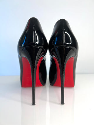 Christian Louboutin New Very Prive 120 Black Patent Peep-Toe Heels 37 UK4