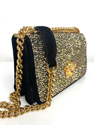 Versace La Medusa Crystal Black Velvet Cross-body Shoulder Bag