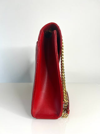Saint Laurent YSL Pre-Loved Large Envelope Red Chevron Quilted Leather Shoulder Bag