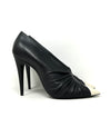 Saint Laurent Vivi 110 Black Leather White Toe Ruched Pump Heels 41.5 UK 8.5