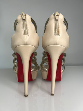 Christian Louboutin Romaine Gladiator Gold Beige Platform Sandals  39 UK6