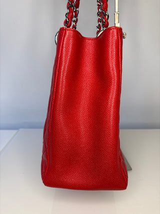 Chanel Preloved GST Red Caviar Leather Grand Shopper Bag