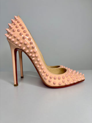 Christian Louboutin Pigalle Spikes 120 Baby Pink Patent Leather Heels 36 UK3