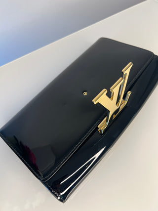 Louis Vuitton Louise Gold LV Black Patent Leather Clutch Bag