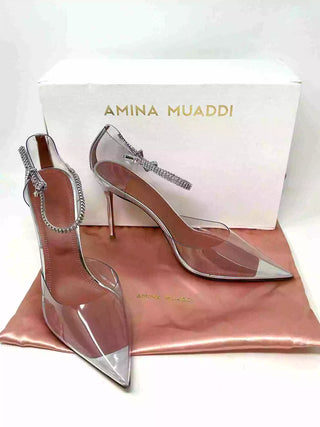 Amina Muaddi Ursina Glass Pump Heels With Crystals 41 UK 8