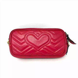 Gucci Marmont Matelasse Red Leather Triple Zip Mini Cross-Body Bag