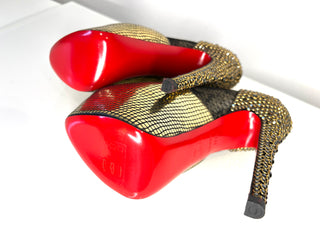 Christian Louboutin Aeronotoc Strass 160 Platform Peep-Toe Gold Heels 37.5 UK4.5
