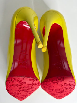 Christian Louboutin Hot Chick 100 Citrus Yellow Patent Leather Heels 38.5 UK5.5