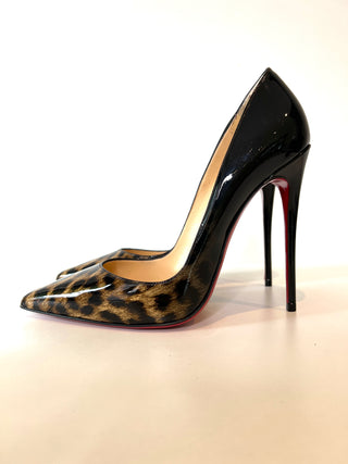 Christian Louboutin So Kate 120 Degrade Black Leop Patent Leather Heels 38.5 UK5.5