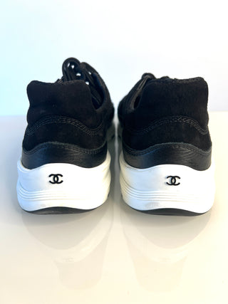 Chanel Black Suede & Leather CC Trainers Sneakers – Size 39 UK 6