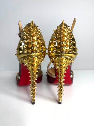 Christian Louboutin Goldocross Spike 100 Patent Leather Heels 37.5 UK4.5