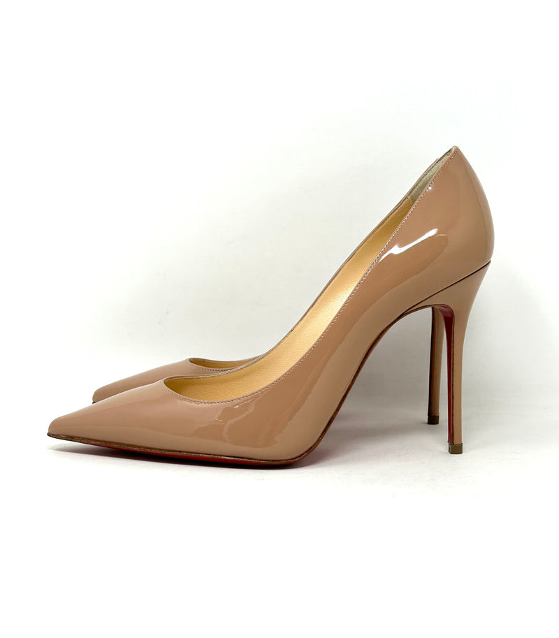 Christian Louboutin Decollete 554 100 Nude Patent Leather Pump Heels 3 High Heel Hierarchy