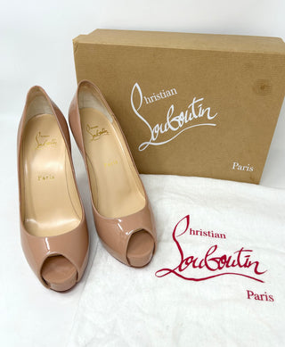 Christian Louboutin Nude Patent Peep Toe Heels 