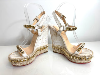 Christian Louboutin Cataclou White/Light Gold Wedge Sandals 36 UK3