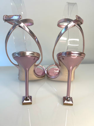 Miu Miu Metallic Pink Crystal-Embellished Sandals – Size 37 UK 4