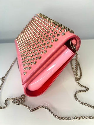 Christian Louboutin Paloma Spiked Dolly Pink Leather Clutch Shoulder Bag