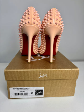 Christian Louboutin Pigalle Spikes 120 Baby Pink Patent Leather Heels 36 UK3