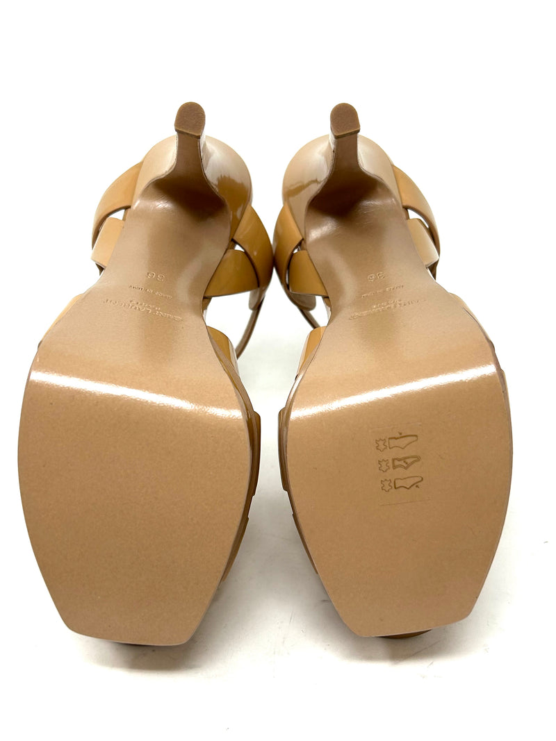 Yves Saint Laurent Dark Beige Patent Leather Platform Heels