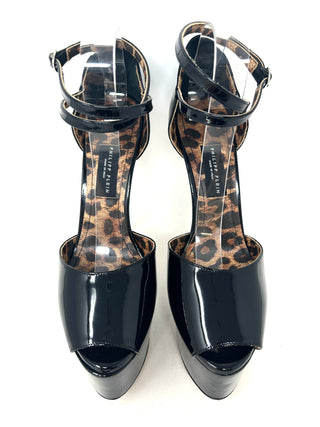 Philipp Plein Black Patent Leather Platform Peep Toe Heel Sandals 41 UK 8