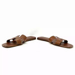 Hermes Oran Brown Leather H Cut Flat Slide Sandals 42 UK 9