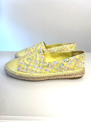 Chanel Yellow Leather and Tweed CC Espadrilles Flats – Size 39 UK 6