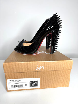 Christian Louboutin Jurayoo 100 Spike Black Patent Heels 36 UK3