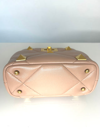 Valentino Garavani Roman Stud Blush Pink Nude Leather Gold Hardware Top Handle Cross-body Bag