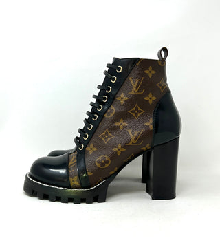 Louis Vuitton Star Trail Cacao Black Patent Monogram Lace Ankle Boots 39.5 UK 6.5