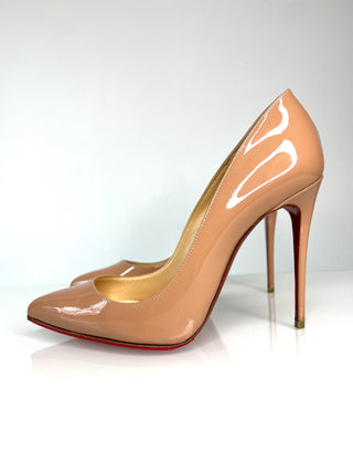 Christian Louboutin Pigalle Follies 100 Nude Patent Heels 37 UK4