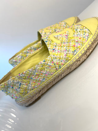 Chanel Yellow Leather and Tweed CC Espadrilles Flats – Size 39 UK 6