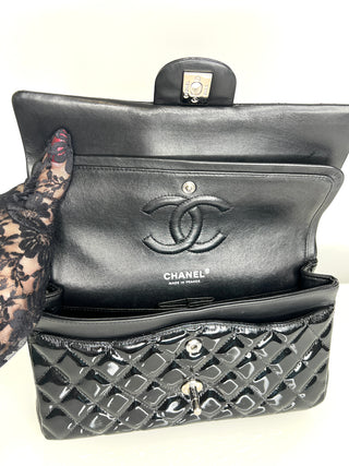 Chanel Preloved Classic Black Patent Leather Medium Double Flab Bag