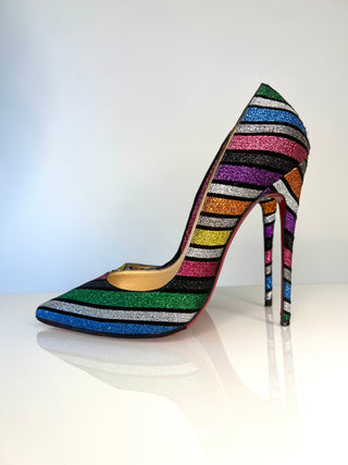 Christian Louboutin So Kate 120 Stripy Glitter Heels 38 UK5