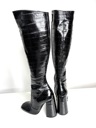 Saint Laurent Jane Black Leather Knee High Boots 37 UK4