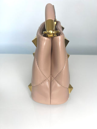 Valentino Garavani Roman Stud Blush Pink Nude Leather Gold Hardware Top Handle Cross-body Bag
