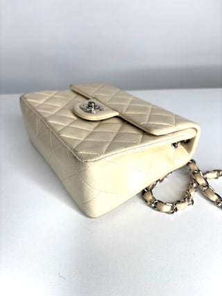 Chanel Mini Flap Square Ivory Lambskin Shoulder Bag