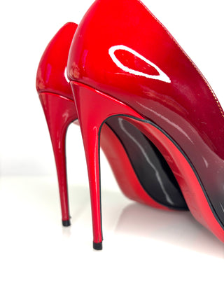 Christian Lououtin Preloved Pigalle Follies 100 Degrade Black Red Patent Heels 37.5 UK4.5