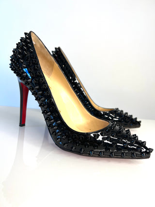 Christian Louboutin Pigalle Spikes 100 Black Patent Heels 38.5 UK5.5