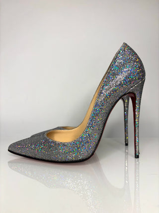 Christian Louboutin So Kate 120 Glitter Disco Ball Silver Heels 40 UK7