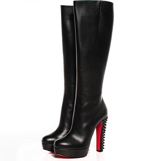 Christian Louboutin Black Leather Platform Knee High Boots