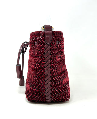 Anya Hindmarch Neeson Oxblood Velvet Woven Drawstring Bucket Bag