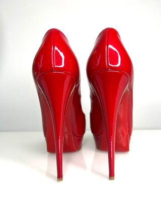 Christian Louboutin Lady Peep 150 Deep Red Patent Leather Platform Heels – 38.5 / UK 5.5
