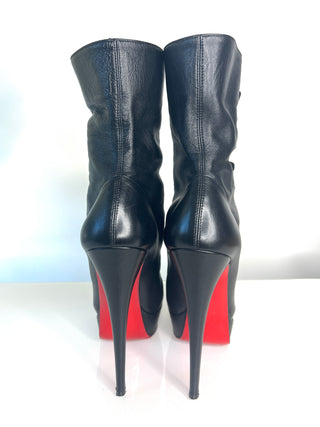 Christian Louboutin Alta Bouton 150 Black Leather Peep-Toe Platform Boots — Size 39 UK6
