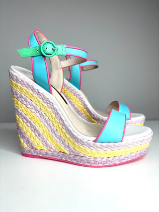 Sophia Webster Multicolour Lucita Raffia Wedge Sandals 40 UK7